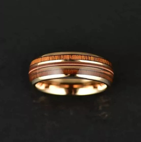 Men 8mm Tungsten Guitar String Whisky Barrel Wood Inlay Engagement Wedding Band